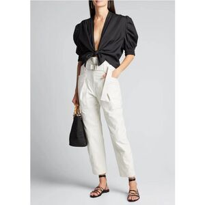 NEW IRO Cursola Belted Paperbag Waist Ankle Pants Cloudy White Size 2